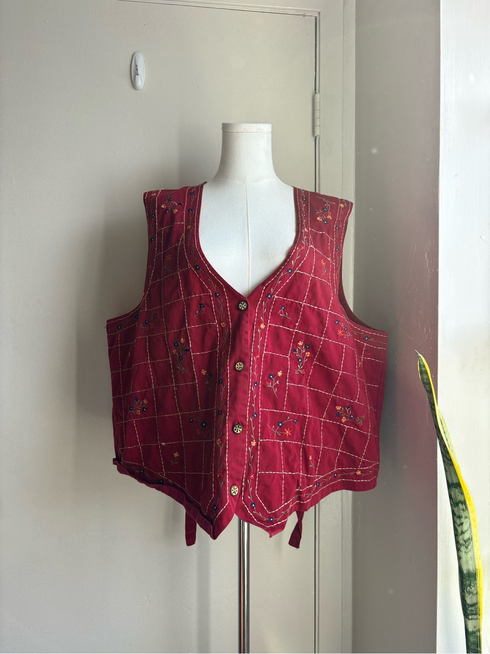 bobbie brooks button front floral embroidered vest